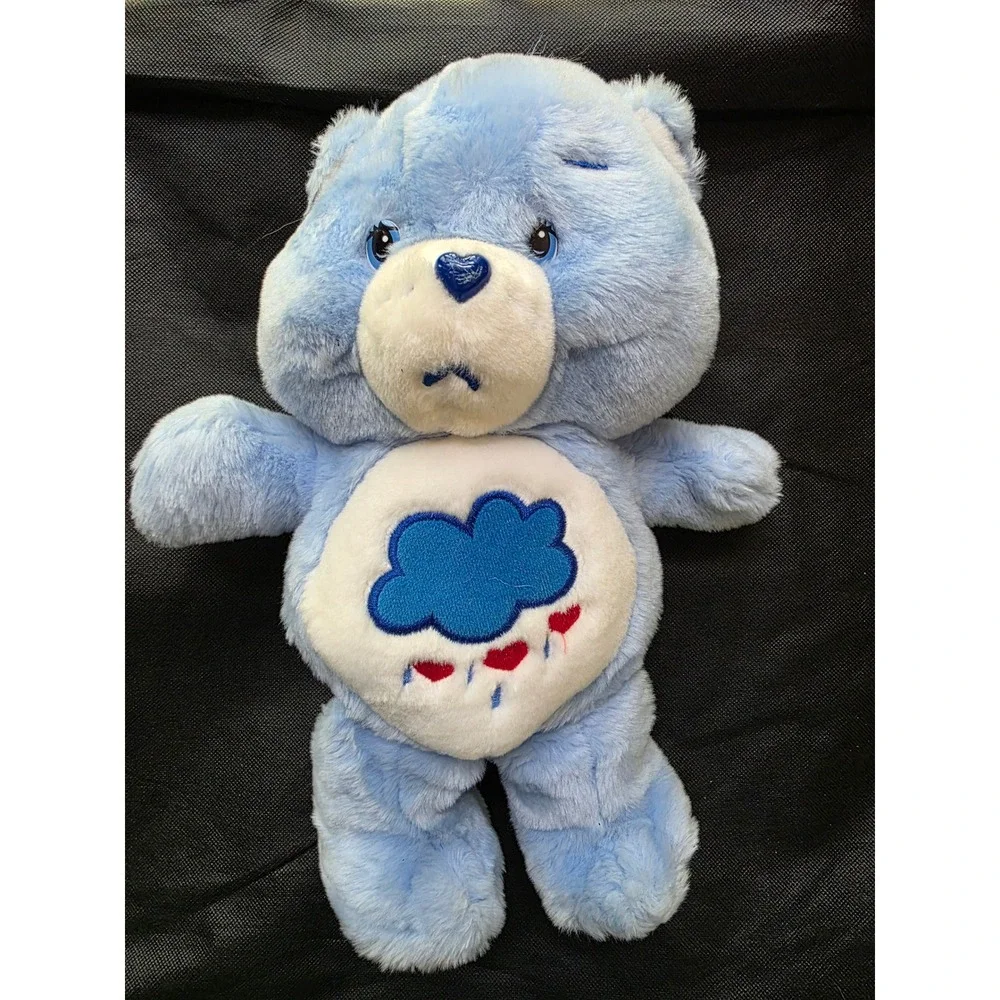 Care Bears Grumpy Bear Blue Plush Stuffed Animal Raincloud Belly Badge 13 inch